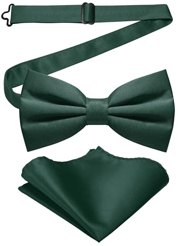 JEMYGINS Herren-Set aus Solider Mattierter Bifold-Fliege mit Einstecktuch,Dunkelgrün