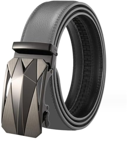 Yorggvel Ceinture à cliquet automatique en cuir véritable, ceinture de loisirs pour homme, boucle automatique en alliage, largeur 3,5 cm, multicolore, gris, Länge 110cm