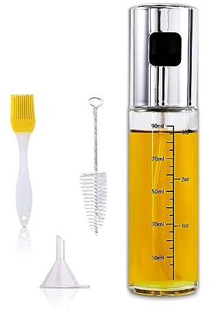 YuanbaoTt 1 Stück Öl sprühflasche Glas, Ölsprüher für Speiseöl, Olivenöl Ölspray zum Kochen für Speiseöl Öl Essigsprüher, Grillen, Salat, BBQ, Braten, Heißluftfritteuse, mit Trichter und Bürste