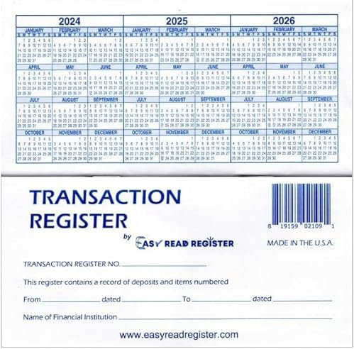 Easy Read Register 12 Scheckregister 24/25/26 Kalender für persönliches Scheckbuch – Scheckheft Ledger Transaktionsregister Protokoll für Privat- oder Geschäftsbankkonto, Konto sparen