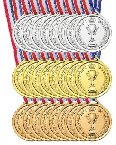PATIKIL 1.5 Mini Gold Silver Bronze Award Medals, 24 Pack Plastic Winner Medals 1st 2nd 3rd Place Prizes Medals with Neck Ribbon for Games Sports Competitions Party Favors