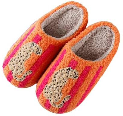 ULEL Women's Men's Cute Cheetah Print Slippers Fuzzy Memory Foam Kawaii Cartoon Animal Slippers Winter Warm Fluffy Shoes Leopard-43-44