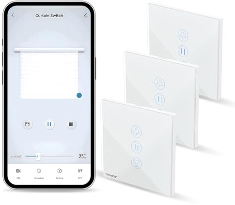 WiFi Roller Shutter Switch, Alexa Smart Curtain Switch, Compatible with Alexa and Google Home, Remote Control with Tuya/SmartLife App, 3 Pieces