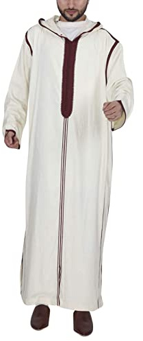 Djellaba Homme à Capuche Ramadan Eid de Prière Qamis Homme Priere Islamique avec Finitions Caftan Marocain Jellaba Musulman Abaya Dubai Manches Longues Kaftan Jalabiya Robe Chemise Longue Kamis Hoodie