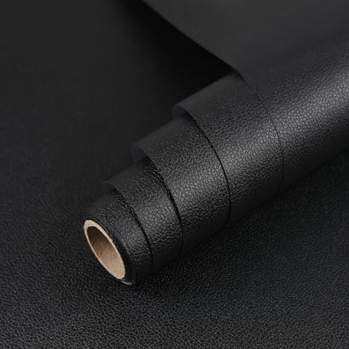 myforHD Papier Peint Autocollant Noir Texturé 40cmX300cm Papier Adhesif pour Meuble imperméable amovible à décoller et à coller Revêtement mural décoratif moderne en vinyle PVC