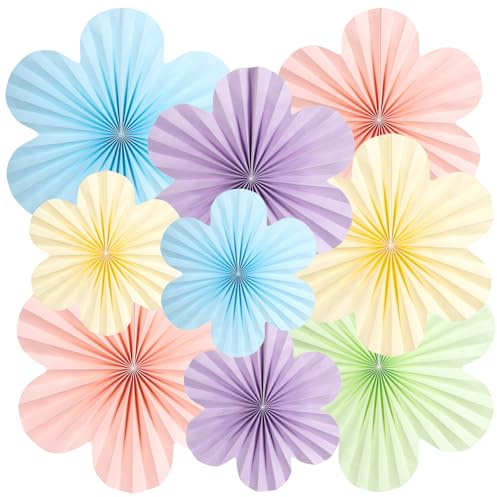 SUNBEAUTY Pastel Paper Flowers Decorations Pastel Birthday Party Decor Hanging Paper Flowers Paper Fans Floral Backdrop Decor Tea Party Decoration Wall Decor for Birthday Wedding Baby Shower