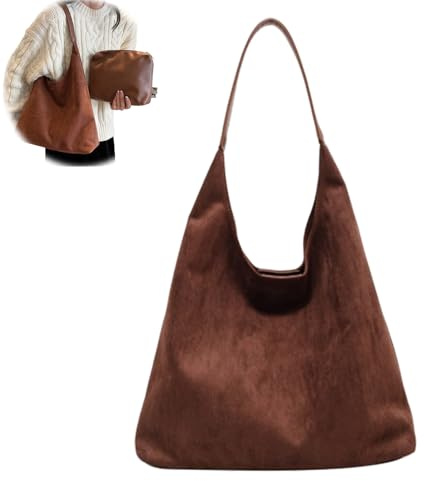VNDUIFH Wildleder-Hobo-Tasche, lässige Tasche für Damen, braune Wildledertasche mit integrierter Kleiner Tasche, Wildleder-Einkaufstasche, Einkaufstaschen für Damen (Coffee)
