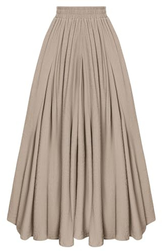 SCARLET DARKNESS Women's Medieval Maxi Skirt High Elastic Waist Long Swing Skirt with Pockets
