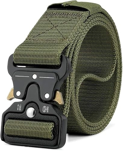 ZYEKIU Cintura Tattica Militare, Cintura da lavoro Uomo,Cintura Militare Uomo da 1,5 Pollici con Fibbia in Metallo a Sgancio Rapido Resistente per Uso Quotidiano, Attività All'aperto (Verde Militare)