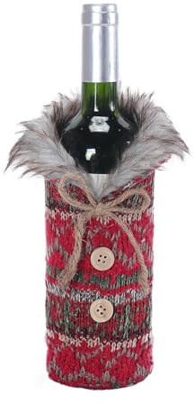 Vinöverdrag till jul,julvinflaskpåse - Förtjockat vinflasklock - Fashionabla juldekorationer, söt återanvändbar vinflaskskydd med pilbåge och plyschkrage