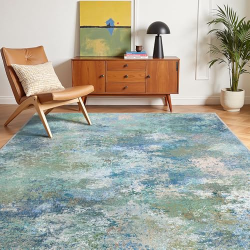 GENIMO Alfombra Salon Moderna, Cocina Lavable Antideslizante, Alfombra Pelo Corto para Dormitorio,Hall Entrada,Pasillo,Verde Azur,160x230 cm