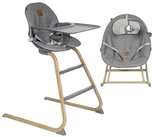Olmitos - Trona bebé evolutiva 4 en 1 AURA regulable con hamaca alta, balancín, trona y silla alta – desde nacimiento 0+ hasta 12 años – silla infantil multifunción (Gris)
