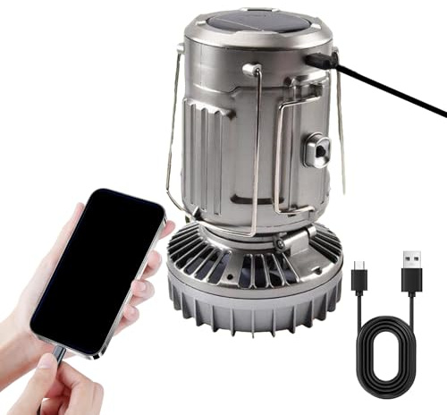 Faroles para camping, luces de camping, linterna solar con energía solar, batería externa recargable impermeable con ventilador de refrigeración plegable para exteriores, tienda de campaña, tormenta
