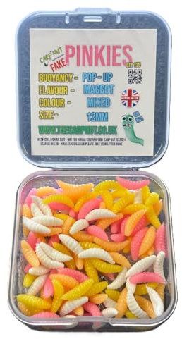 Artificial Pop Up Flavour Infused Mixed Colour PINKIE Maggots for Carp and Coarse Fishing 12mm x120 (Multicoloured)
