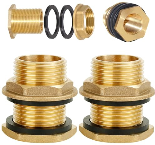 Gativs 2 Piezas Conector de Tanque de Agua de Latón, Conectores de Latón para Cisterna de Lluvia, Rosca para Barril de Agua, IG 1/2 x AG 3/4, para Grifos, Baldes y Tanques de Agua