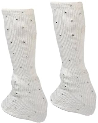 getuse Calze da pattinaggio su ghiaccio con scaldamuscoli per allenamento e yoga, 1 paio di scaldamuscoli decorati con strass, per pattinaggio, balletto, danza, colore bianco