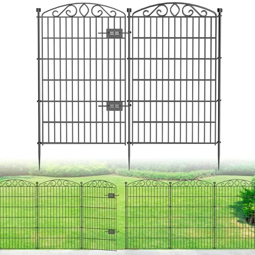 12 Panel No Dig Decorative Garden Fence with Gate 107cm H x 7.8m L for Dogs