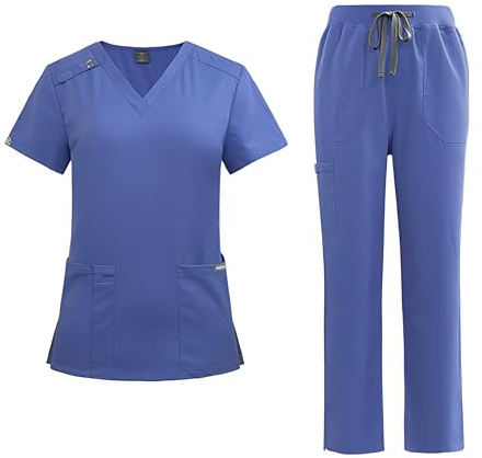 Meichoon Conjunto de Pijama Profesional Pesado Top de Manga Corta con Cuello en V y Pantalón Recto con Bolsillo Funcional para Dental