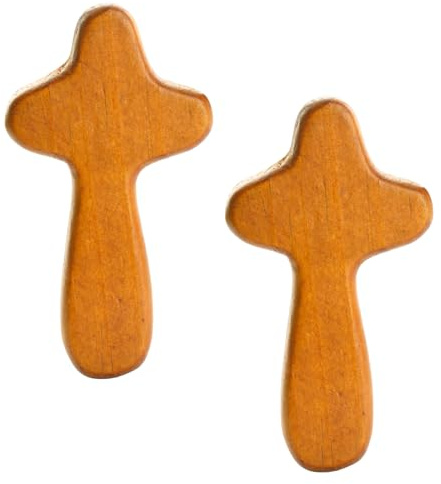 wellrun 2PCS 10CM Handheld Olive Wood Cross,Mini Natural Wood Grain Comforting Religious Cross for Prayer,Meditation,and Reflection,Gift for Men & Women