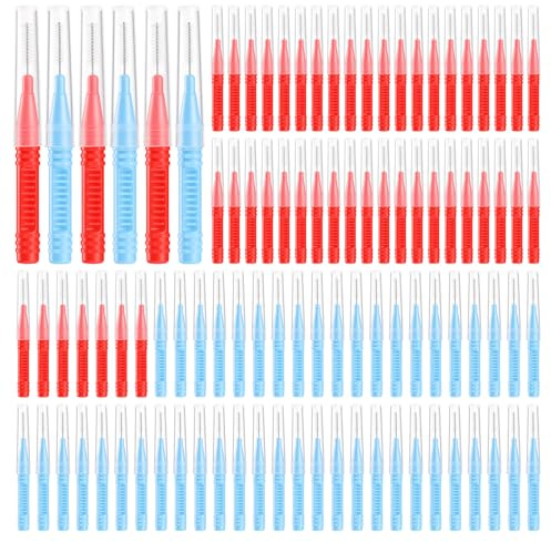 RAYITO 100 Pcs Interdental Brushes, 2 Sizes Soft Dental Brushes | Toothpicks Dental Floss Brush Floss Sticks Dental for Braces Oral Cleaning(Red, Blue)