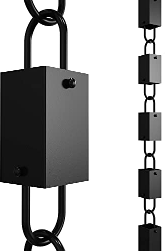 Rain Chains Direct Quadratisches Verbindungsstück, 2,5 m Länge, Aluminium, schwarz pulverbeschichtet, funktionaler und dekorativer Ersatz für Dachrinnen-Fallrohre