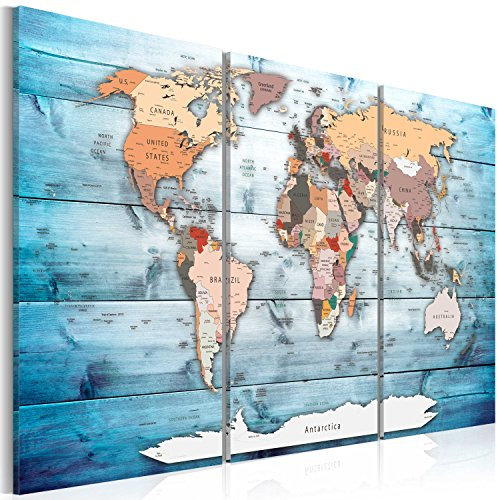 B&D XXL - Lavagna Di Sughero per Puntine - Mappa Mondo 120x80 cm 3 Pezzi - Bacheca Sughero da Parete & Quadri Componibili in un Uno - Grande Decorativo per Parete per le Note - Terra k-C-0035-p-h