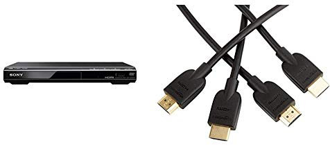 Sony DVPSR760H DVD Upgrade Player (HDMI, 1080 Pixel Upscaling, USB Connectivity) & Amazon Basics High-Speed 4K, Ultra HD, HDMI Cable - 3 Feet (3-Pack) (Latest Standard)
