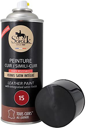 Sofolk - Vernice per pelle con vernice integrata - Ricolorazione di pelle danneggiata, graffiata e scolorita: volante, sedile dell'auto, divano, scarpe, giacca e vestiti - Aerosol 400 ml - 15-Brugundy
