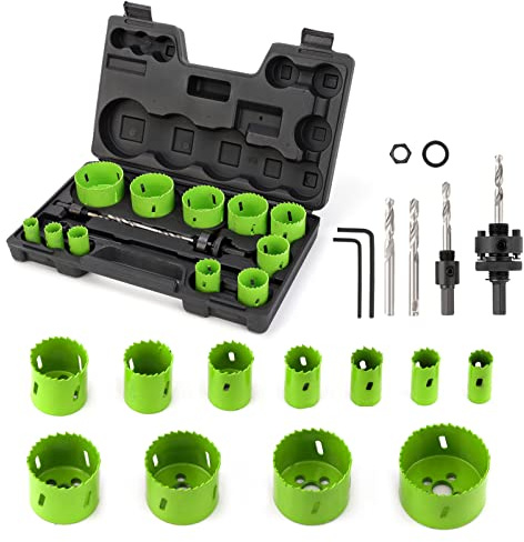 Yougfin Hole Saw Kit, 18 Pieces Bi-Metal Hole Saws Heavy Duty Hole Cutter with Carrying Case, Ideal for Metal, Cornhole Boards, Wood, Plastic, Drywall
