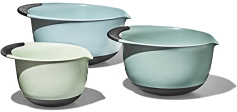 OXO Good Grips 3-Piece Plastic Mixing Bowl Set - Cadet Blue, Tower Gray, Jade, Small, Medium, Large