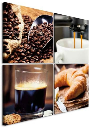 murando - Set di 4 Quadri Acustici Multipannello Moderni Atmosfera Colazione Italiana 40x40 cm (4 pz. 20x20 cm ognuno) - Collage 4 Pezzi - Canvas con Quadro Fonoassorbente per Cucina j-B-0019-b-i