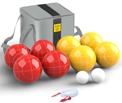 JOLORLY Professional Grade 107mm Bocce Ball Game Set Regulation Size and Weight 920g for Official Tournaments (Red and Yellow)