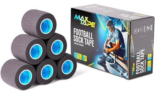 Max Tape Cohesive Bandage Football Sock Tape, Shin Pad Tape 5cm x 4.5m Box of 6 (Black)