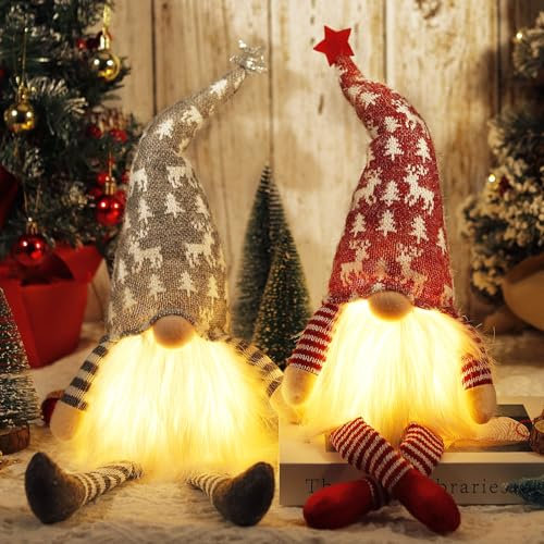 ZQEJEFD Gnomo Natale con LED, 2 Pezzi Decorazione Natalizia Gnomo, Decorazione di Babbo Natale con LED, Gnomi Natalizi Luminosi, Elfo Babbo Natale Peluche, Decorazioni Natalizie di Gnomi