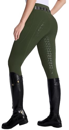 DMVOD Pantaloni da Equitazione da Donna Active Silicon Grip Full Seat Pantaloni da Equitazione per Le Donne, Verde, S