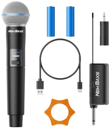 NEW BAXS Rechargeable Wireless Microphones, 150FT Cordless Handheld Dynamic Karaoke Wireless Mics,1/4'' Output for Karaoke, Meeting, Wedding,Singing, Church