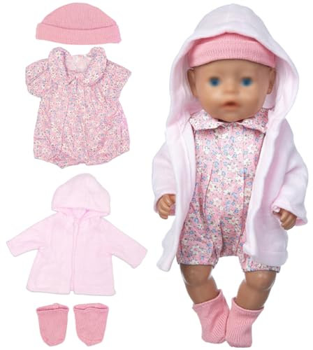 LYPPUL Puppenkleidung, 36cm-43cm Kleidung Outfits für Baby Puppen, Kleidung Puppen Zubehör mit Langarm Bodys,Hut, Socken, Mantel, Süße Puppenkleidung Set Geschenk für Mädchen