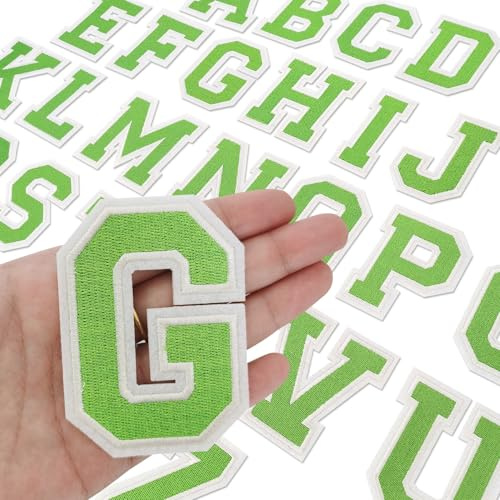 TXSN 26pcs Iron on Letter Patches, Fully Embroidery Varsity Letters A-Z Patches for Clothing Jacket Backpacks Hat and More, 3.1 Green