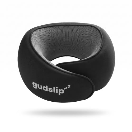 GudSlip® Almohada de Viaje Cuello | Cojín Cervical Viscoelástico 360° Ajustable | Funda Modal Lavable | Compatible con Auriculares | Avión, Tren, Coche