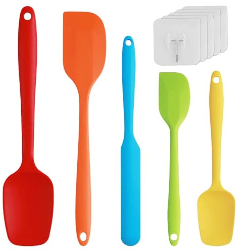 EASYKEENECOM Set di 5 Spatole in Silicone con Nucleo in Metallo – Flessibili, Resistenti al Calore e Antiaderenti – Spatola Silicone Multicolore per Mescolare
