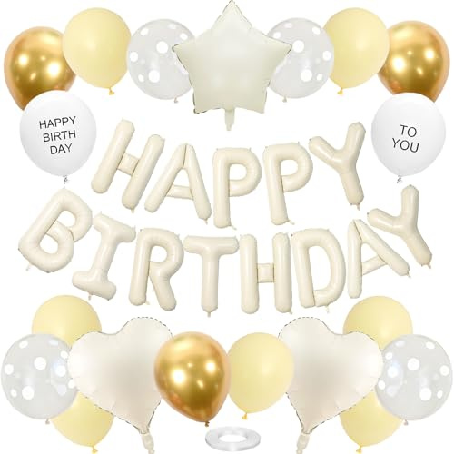 Pastel Yellow Birthday Decorations for Girls Women, Happy Birthday Balloons
