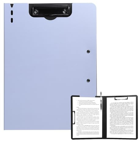FRETONBA Portapapeles A4 con doble clip, tablero plegable con tapa, carpeta de documentos de plástico, organizador personal ligero adecuado para la escuela, oficina, industria, color morado