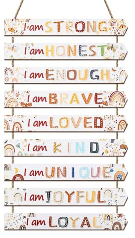 Dazzlewall 9 Pezzi di Decorazioni da Parete Motivazionali Boho per La Cameretta Dei Bambini, Cartelli in Legno Arcobaleno Ispirazionali da Appendere per La Cameretta Dei Bambini, 30x4 cm