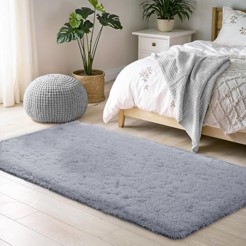 BEIMO Tappeto Shaggy 60x120 cm, Lavabile e Antiscivolo, Grigio, per Interni Camera da Letto e Soggiorno
