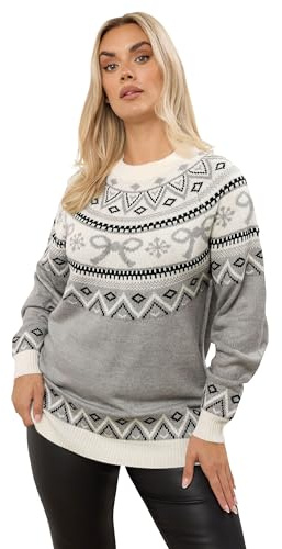 Yours Curve Fairisle Bow Jumper - Women's - Plus Size Curve Grey
