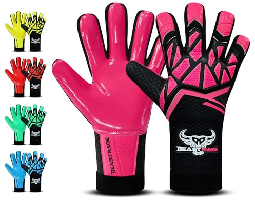 BEAST RAGE Goalkeeper Gloves for Kids,Youth & Adults–Football Goalie Glove for Boys,Children–Soccer Training Gloves,Strong Grip & Anti-Slip Palms (Pink, Size 8 suitable for Youth-Teen)