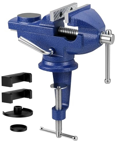 Schraubstock Drehbar 360° 70mm Tischschraubstock Klemmbar Klein Werkbankschraubstock Schwenkbar mit Hammerschlaglackierung Versehen für Holzbearbeitung, Bohren, Schneiden