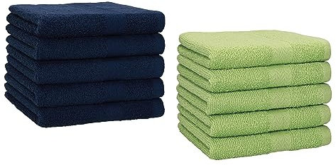 Betz 10 Stück Gästehandtücher Premium 100% Baumwolle Gästetuch-Set 30x50 cm Farbe dunkelblau und apfelgrün