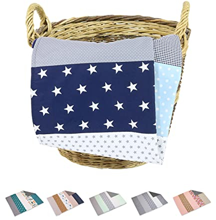 ULLENBOOM ® Babydecke 70x100 cm, Blau Hellblau Grau (Made in EU) - Aus Baumwolle & flauschigem Fleece (OEKO-TEX Standard), Baby Decke Neugeborenen, ideal als Kinderwagendecke oder Kuscheldecke