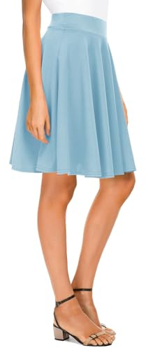 Urban GoCo Falda Mujer Elástica Plisada Básica Patinador Multifuncional Corto Falda (S, Azul Claro-Larga)